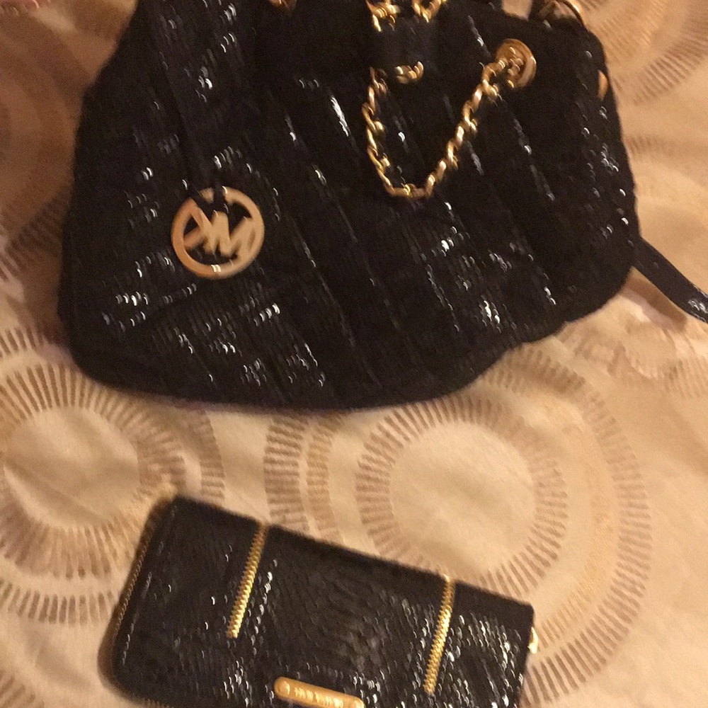 Michael kor new black satchel w matching wallet